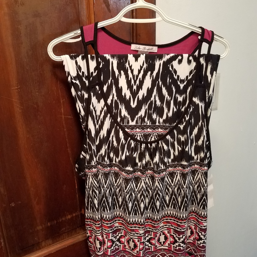 Linea Donatella Black & Magenta Print Tank & Capri pant lounge wear